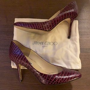 Jimmy Choo Croc Print Pumps Dark Fuchsia 40